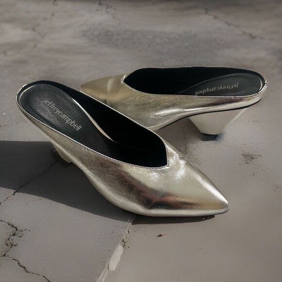 Jeffrey Campbell Polite Pointed Toe Mules Block Heel Silver Metallic Size 7 - Picture 1 of 9